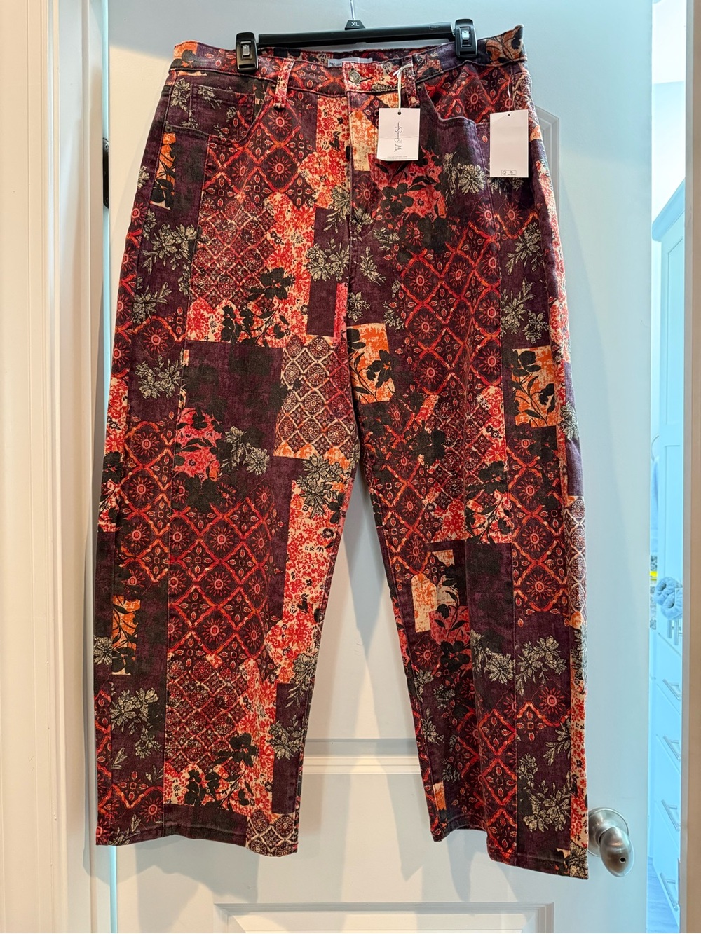 Jessica Simpson Patchwork Wide Leg Pants - Burgundy & Orange Multi